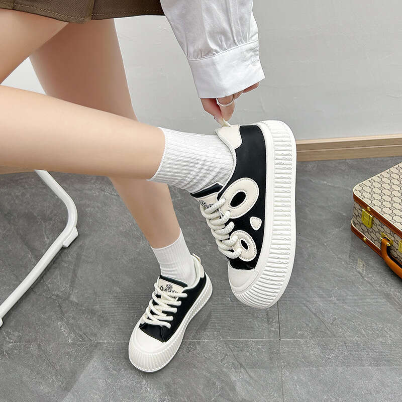 Panda Color Matching Free shipping Big Head White for Women, New Autumn Free shipping Style, Student Round Toe Versatile Thick Sole Wear-Resistant Cas