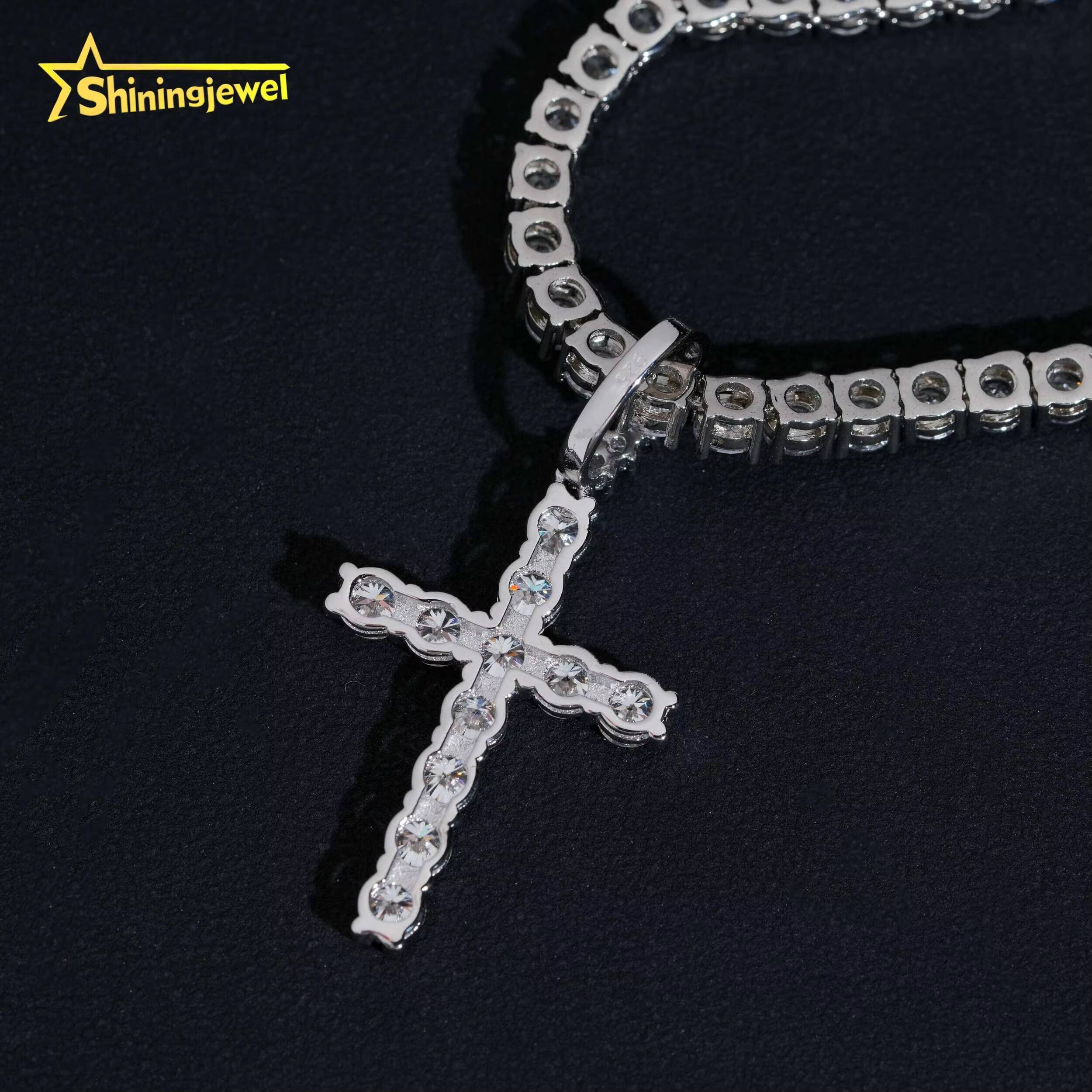 4MM VVS Moissanite Diamond Custom Hip Hop Jewelry Hand Made Pendant 925 Silver Iced Out Cross Pendants for Men Women Pass Tester