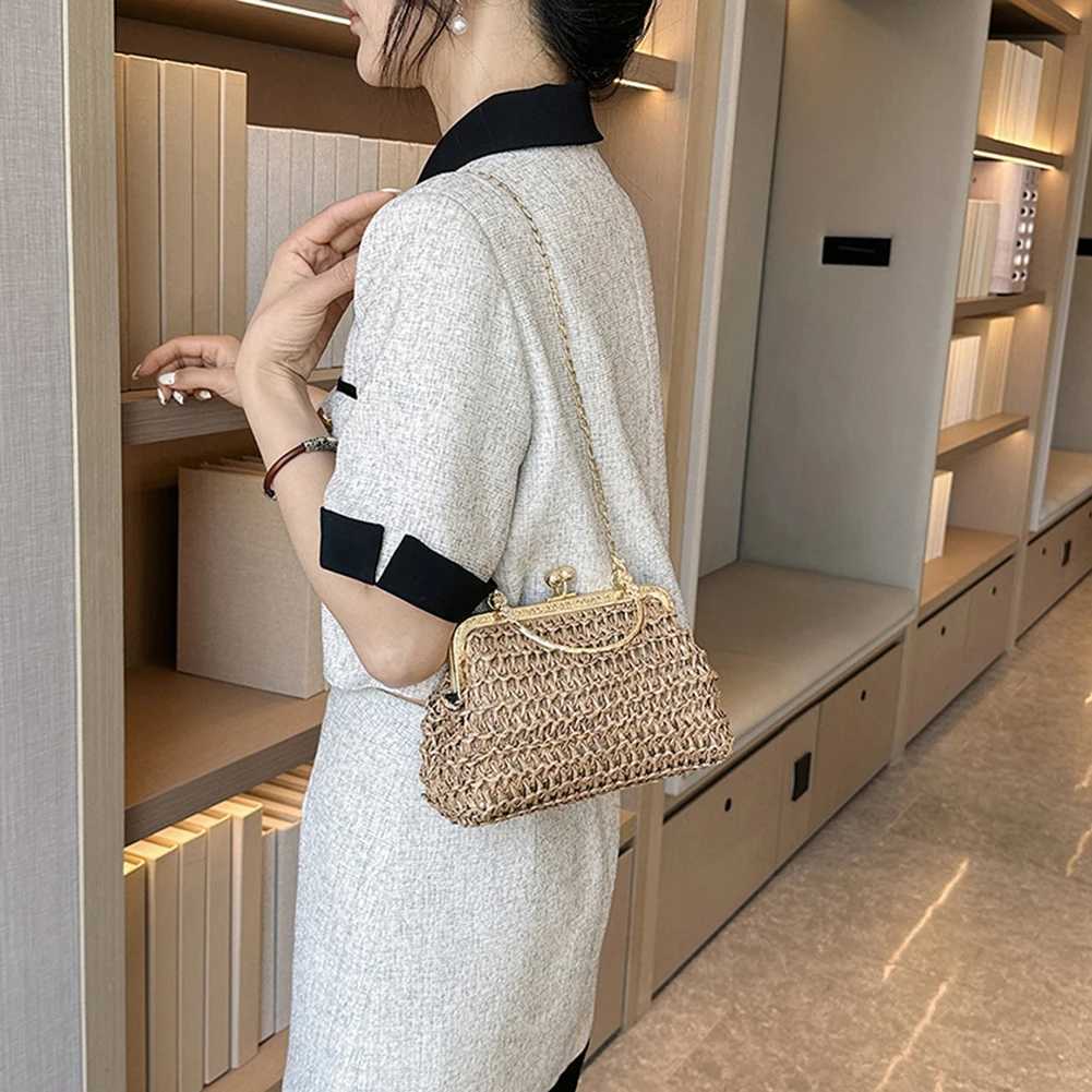 Chain Hand-woven Handbags Summer Female Clutch Bag Simple Texture Dinner Party Handmade Casual Elegant Portable Evening Bag Y250717
