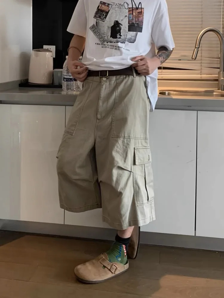 HOUZHOU Vintage Cargo Short Oversized Y2k Grunge Cropped Pants Wide Leg Hip Hop Style Streetwear Baggy Pockets Pant 250714