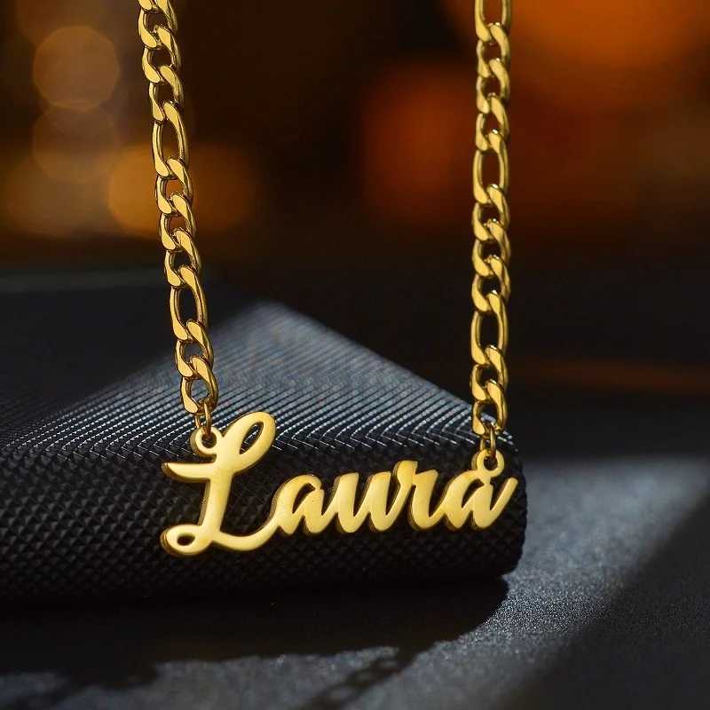 365 Custom Name Necklaces Bracelets Set Stainless Steel Personalized Nameplate Figaro Chain Men Women Jewelry Festival Gifts X2507181