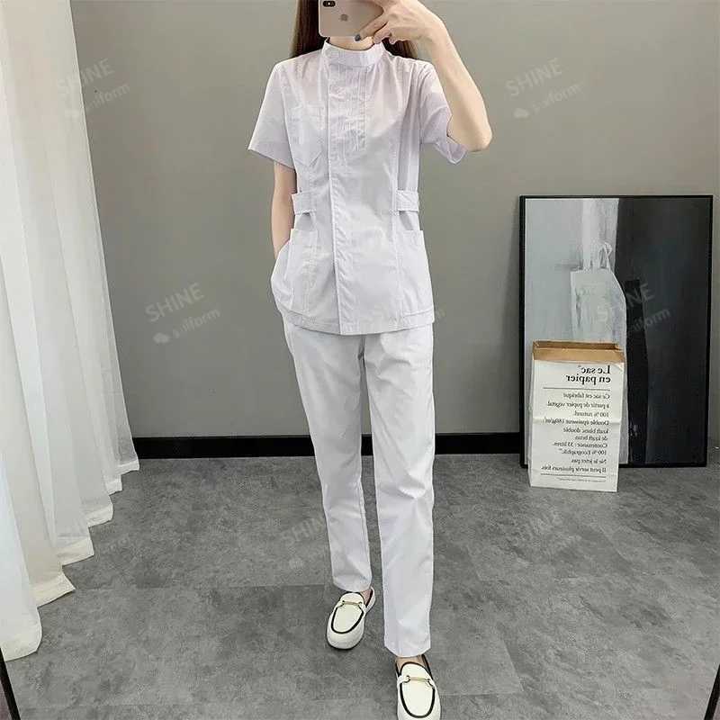 white Medical Uniforms Women Nursing Clothes Beauty Costume Nurse Scrubs Sets Doctor Dentist Workwear Clinical salon Tops Pants Z250718