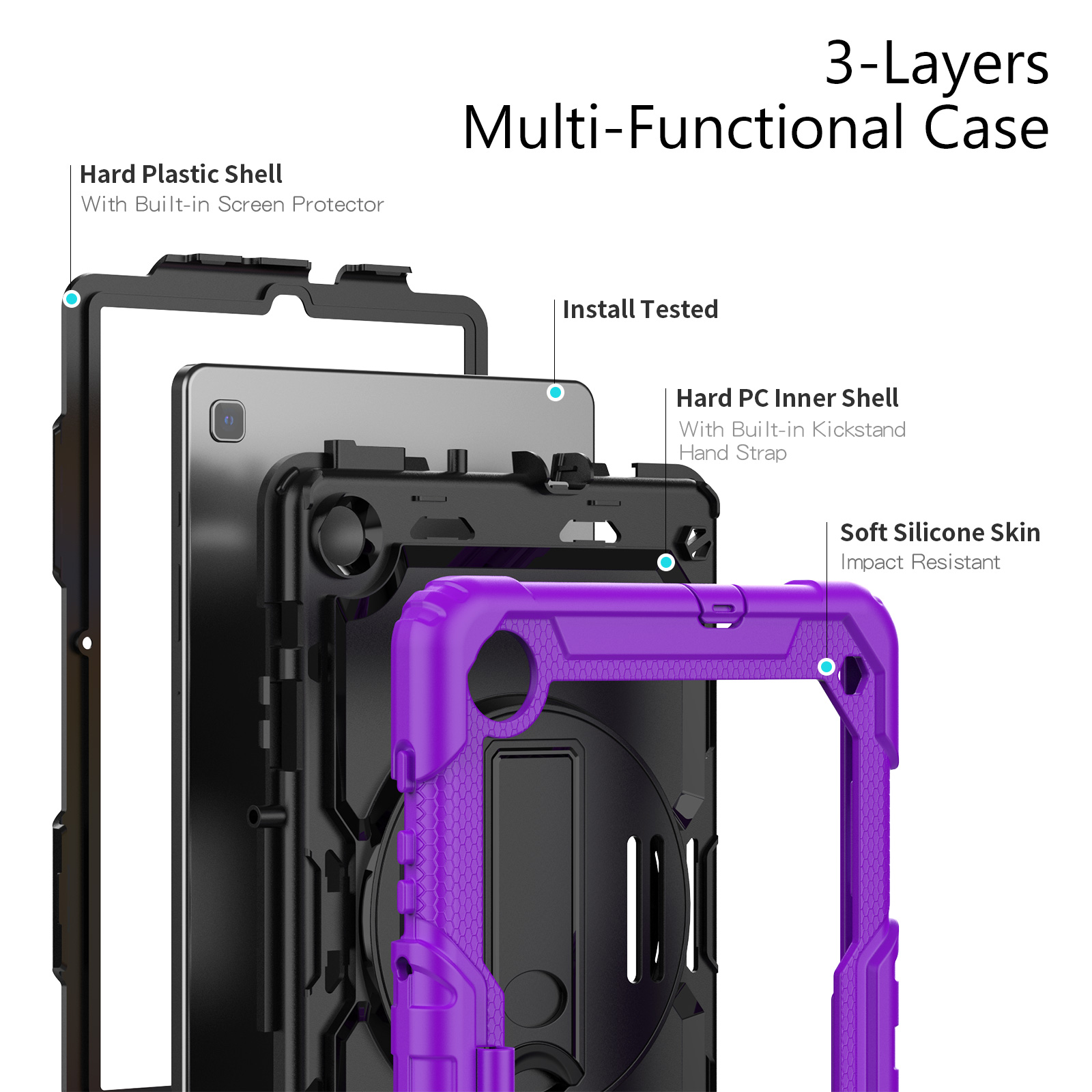 For Samsung Galaxy Tab S6 Lite 10.4 inch Case 360 Rotation Hand Strap Stand Armor Cover Durable Rugged Shockproof kids Safe Tablet Cases + Screen Prot