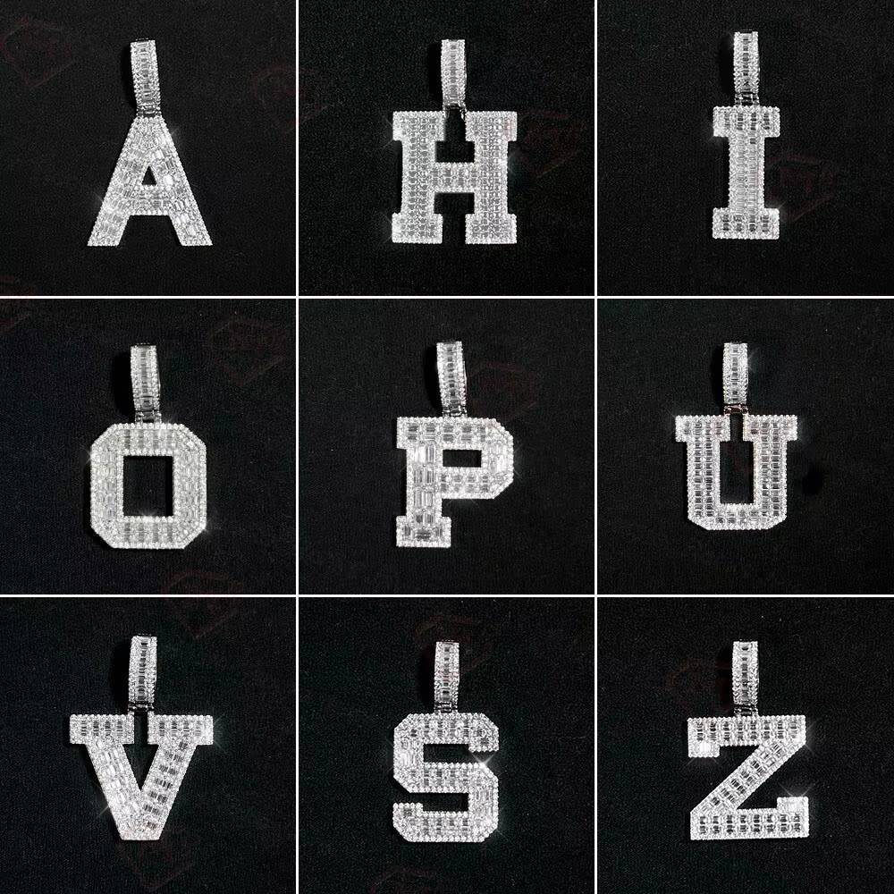 Hiphop Moissanite Letter Pendant Initial Necklace 925 Silver Jewelry VVS Diamond Custom Moissanite Pendant
