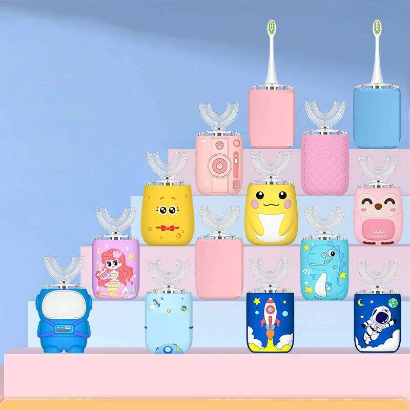 Smart Children's Electric Toothbrush Sonic Rechargeable 360 Degrees Automatic Tooth Brush U Shaped Cartoon for Kids Blue Light X25071