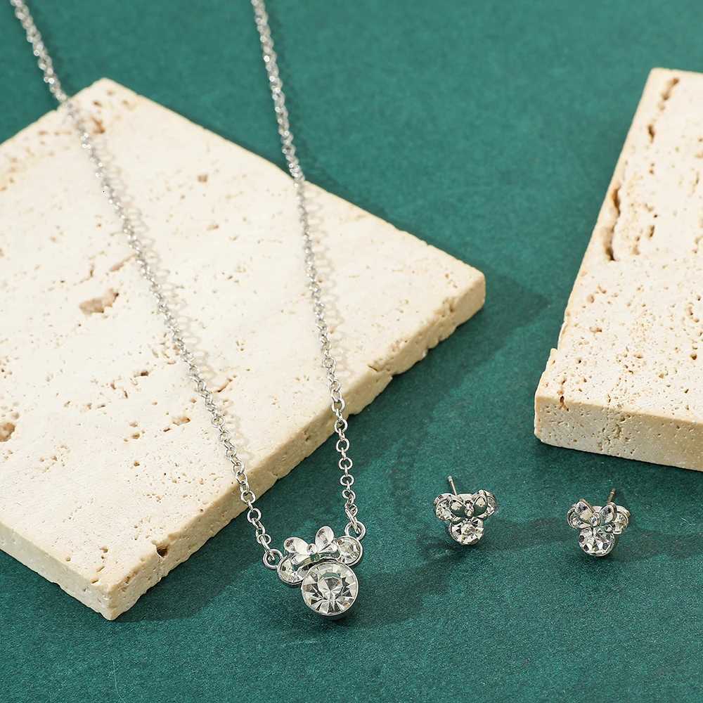 Simple Shiny Zircon Minnie Pendant Necklaces Earrings for Girls Jewelry Set Collar Accessories Gift X250718