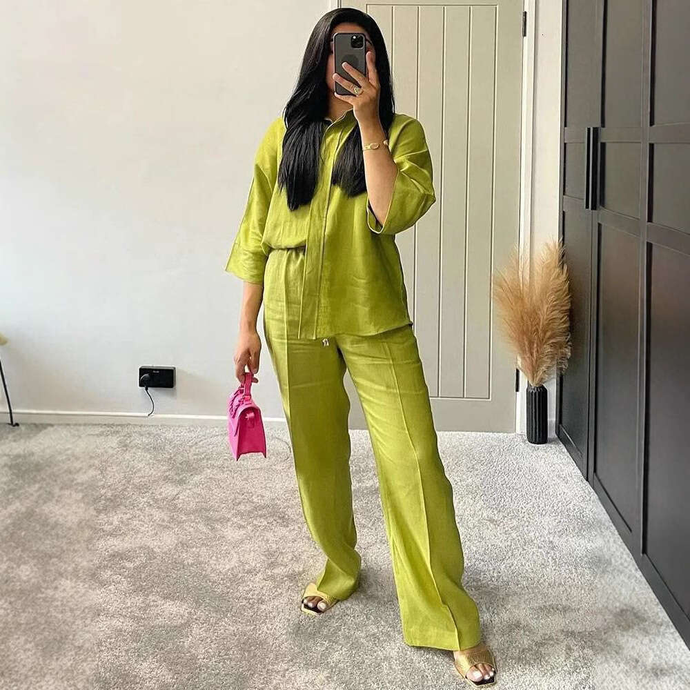 TRAFZAINS Spring New Style Loose Shirt Wide-Leg Pants Casual Set B5