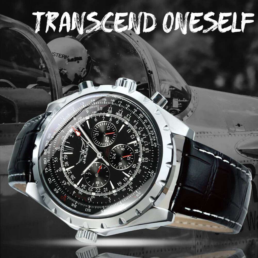 Jaragar Automatic Watch for Men Military Multifunction 3 Sub-Dials Sports Mechanical Watches Top Brand Leather Steel Band free shipping