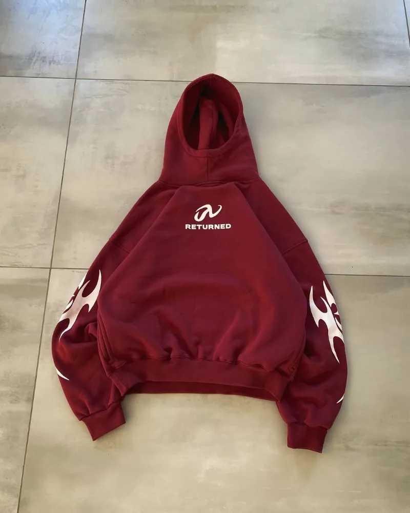 Retro street style Y2K flame pattern printed fashionable oversized casual hoodie American gothic trend punk couple loose hoodie X250718