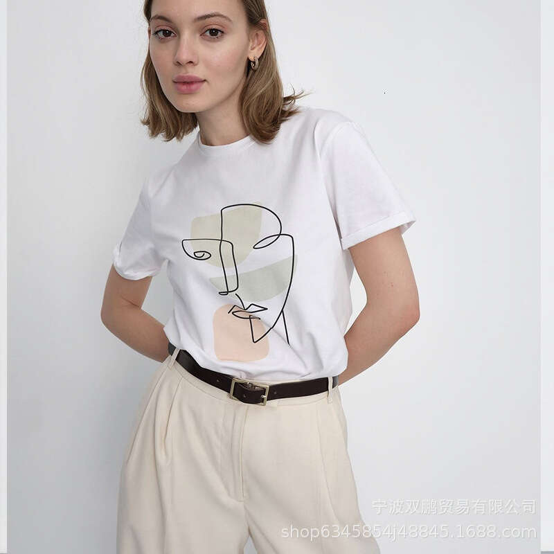 Summer Abstract Aesthetic Print For Women, Pure Cotton, Soft, Loose Basic Top, Ins Style T-Shirt B5