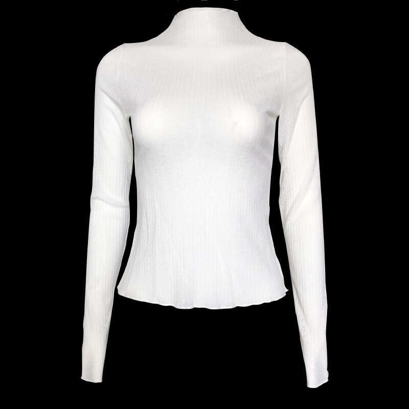 Ins Style Early Autumn New Women's Long Sleeve Mesh Sheer T-Shirt Solid Color High Neck Slim Fit Top B5