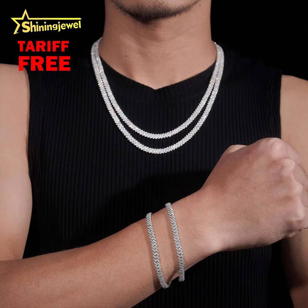 Hip Hop Necklace 5mm Iced Out Moissanite Cuban Link Chain S925 Gold Plated Pass Diamond Test VVS Moissanite Diamond Chain
