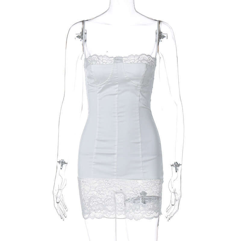 Spring Women's New Lace Trim Patchwork Sexy Hot Girl Tight Waist Bodycon Strap Dress B5