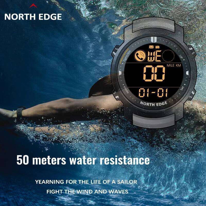 NORTH EDGE Men's Digital Military Waterproof 50M Running Sports Pedometer Stopwatch Watch Heart Rate Wristband Android IOS free shipping
