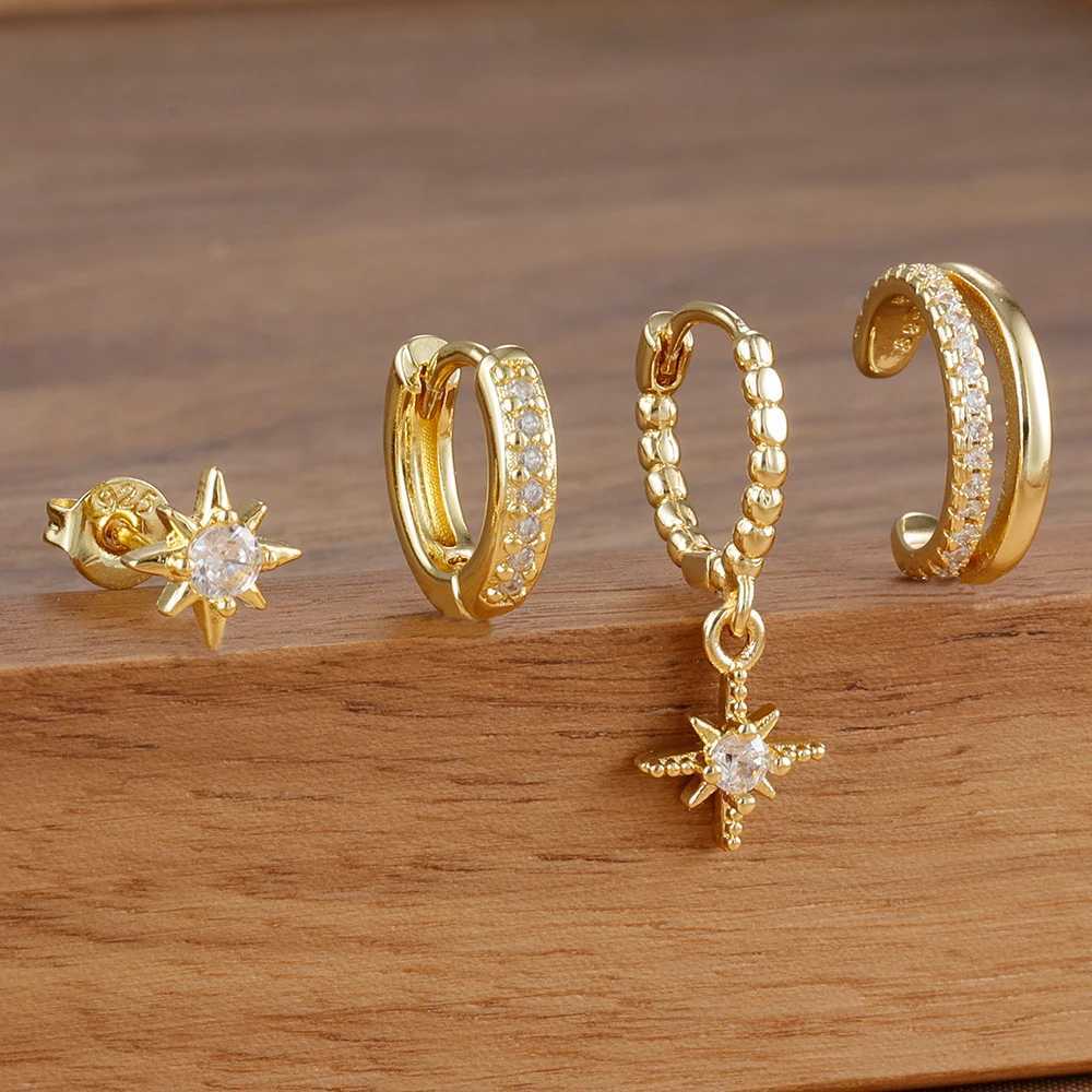 4pcs Fashion Stainless Steel Cubic Zirconia Star Dangle Earring Set for Women Cartilage Piercing Earring Ear Clip Korean Jewelry X250718