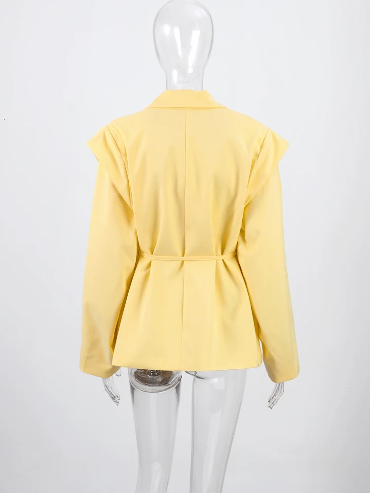 Elegant Solid Lapel Blazer Jackets Women Long Sleeve Single Button Lace Up Coats 2025 Spring Autumn Fashion Street Lady Jacket 250715