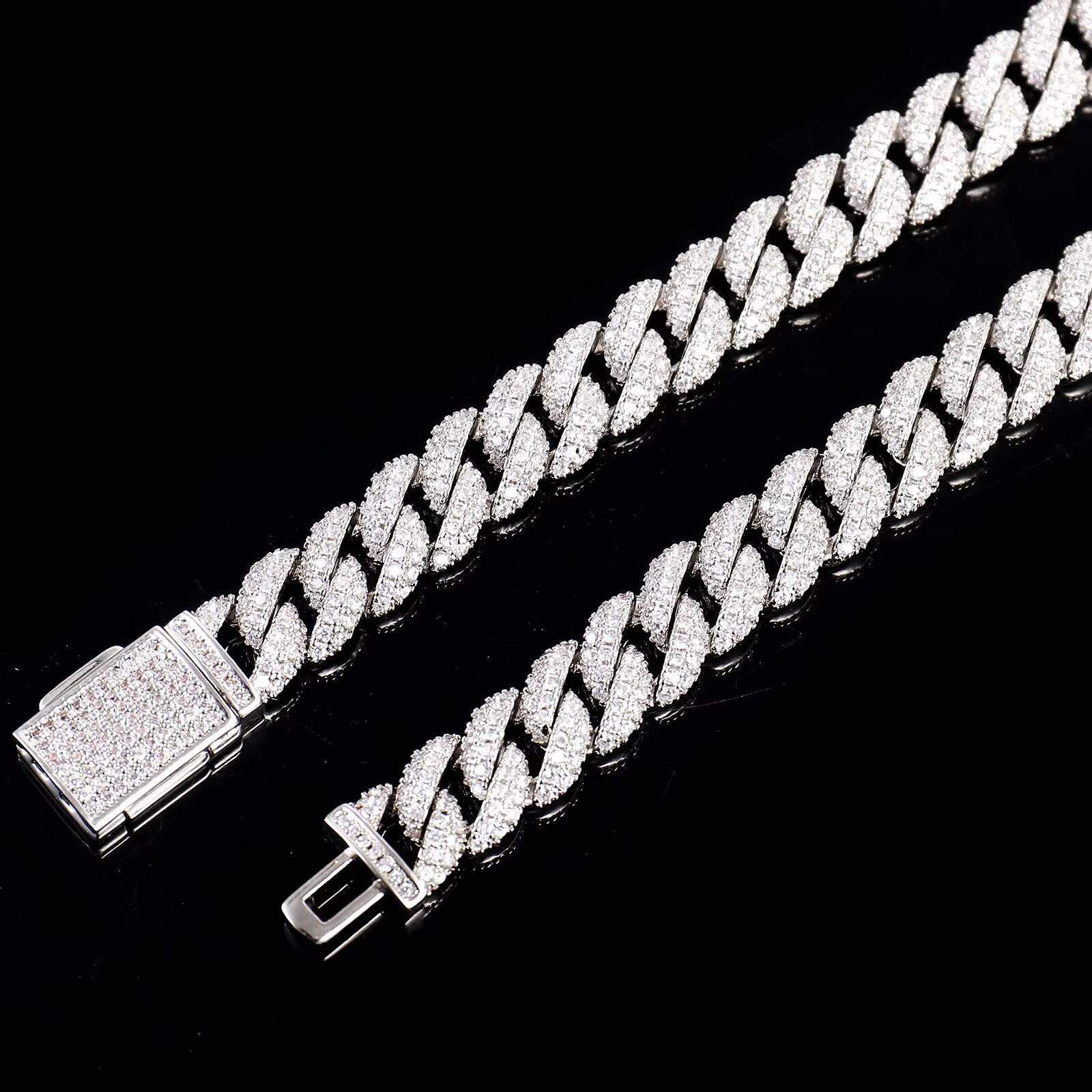 White Gold Moissanite Ice Out Collection Hop Miami Necklace Cuban Chain