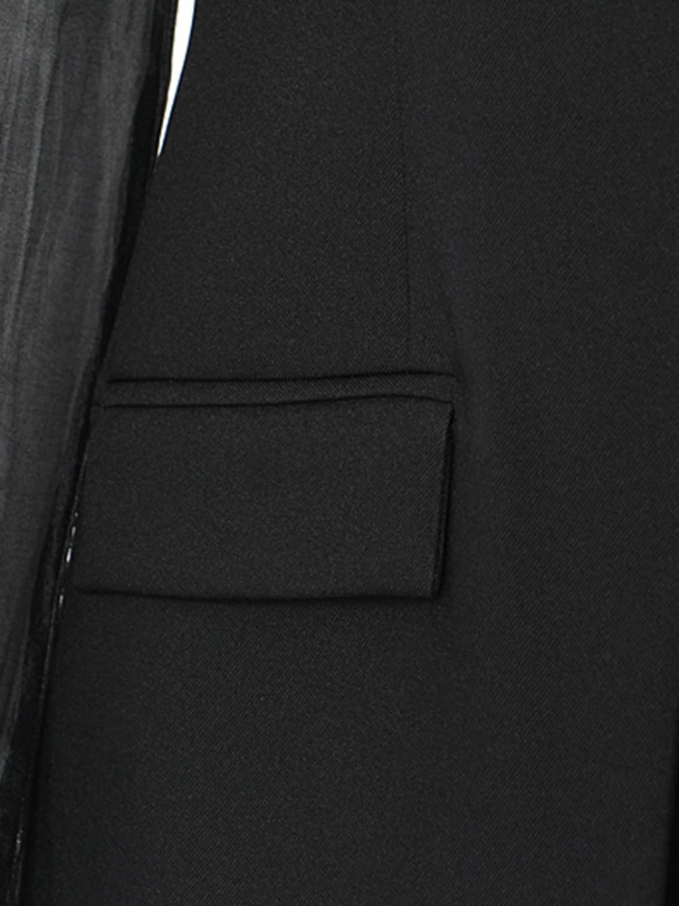 EAM Women Black Mesh Perspective Elegant Blazer Square Collar Long Sleeve Jacket Fashion Spring Autumn 1DH3990 250703