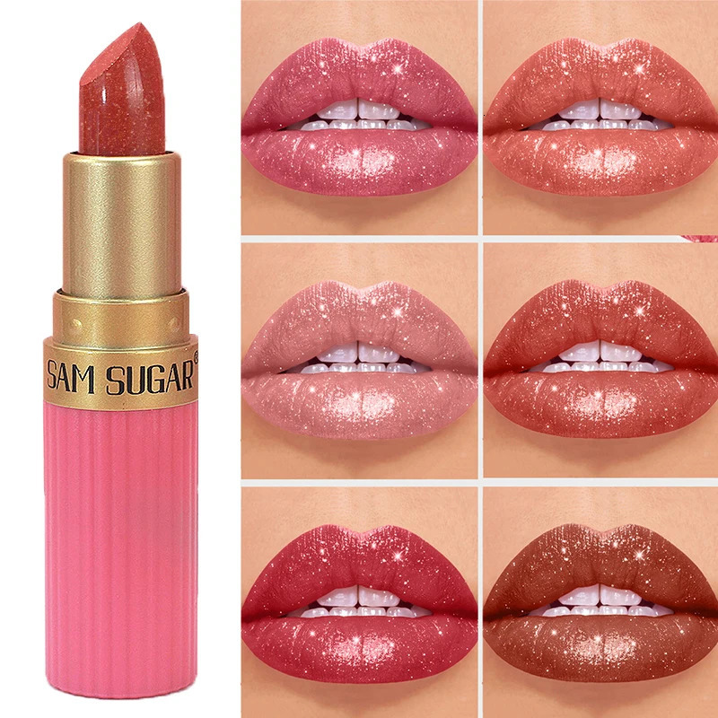 Diamond Pink Lipstick Chocolate Brown Metallic Glitter Lipstick Long-Lasting Waterproof Shimmer Pearl Sparkling Lip Gloss Makeup 250716