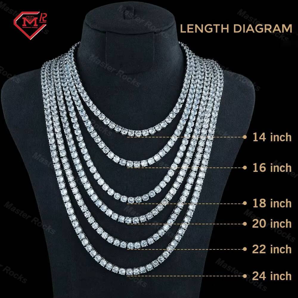 Wholesale Full Size 2-6mm Iced Out Tennis Chain 925 Silver Vvs Diamond Mens Moissanite Tennis Necklace