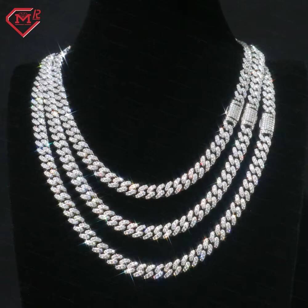 12mm Miami Cuban Moissanite Pass Diamond Tester 925 Silver Cuban Chain Hip Hop Rapper Gold Miami Cuban Chain