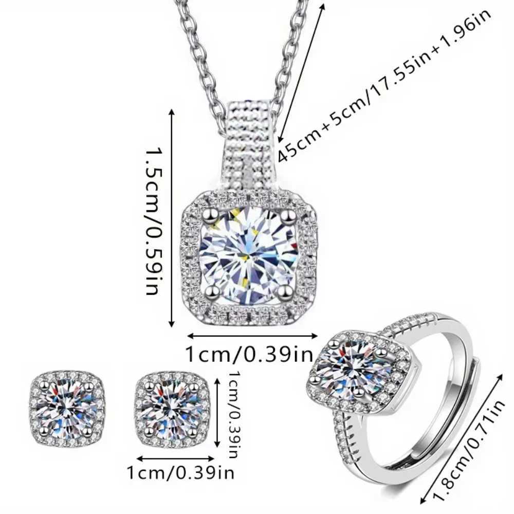3pcs Set Luxury Brand Shiny Geometric Square Zircon Necklace Earring Rings for Women Charm Fashion Jewelry Set Anniversary Gift X250718