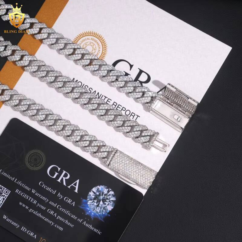 Hot Sale VVS Moissanite Iced Out Jewelry 925 Silver Cuban Link Chain Necklace Bracelet Men Pass Diamond Tester Hip Hop with GRA