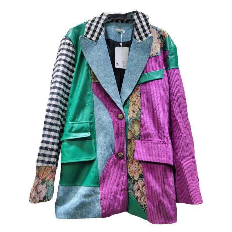 WTHT Fashion Women's Irregular Patchwork Plaid Design Blazer 2024 Winter Trendy Lapel Long Sleeves Jacket Female 1Ls574