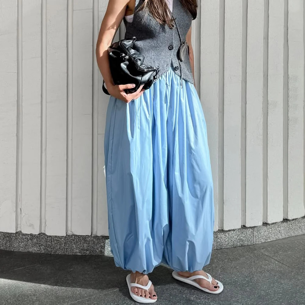 Talenza Female Fashion Trousers Summer Loose Pleated High Waist Solid Patchwork Casual Wide Leg Pants 2025 Women 250714