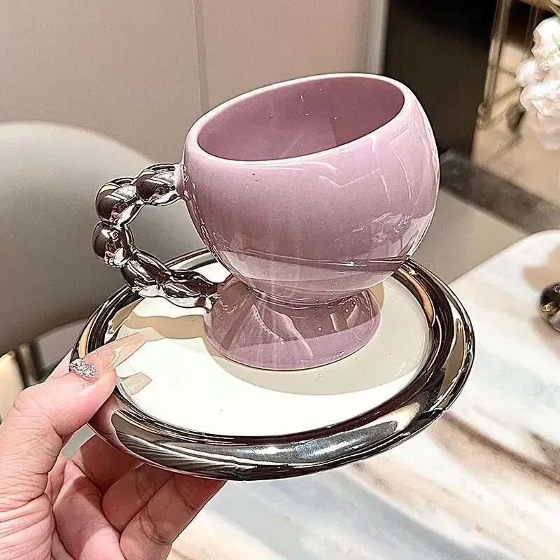 Luxury Irregular Shape Eramic Coffee Cup Saucer Set French Style Exquisite Afternoon Tea Tableware High-end Home High Temperature Mug 250718