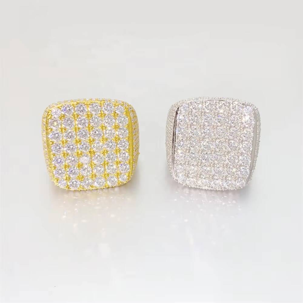 Ready to Ship Hot Sale 925 Sterling Silver Moissanite Ring Diamond Pass Tester Moissanite Cuban Ring for Men Hip Hop Style