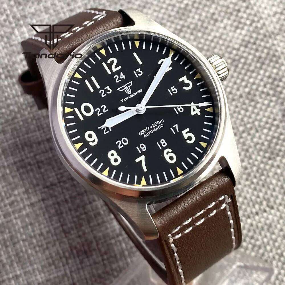 Tandorio 39mm 20BAR Dive Pilot Men's Automatic Steel Watch NH35 Miyota 8215 PT5000 Mechanical AR Sapphire Wristwatch Green Lume free shipping