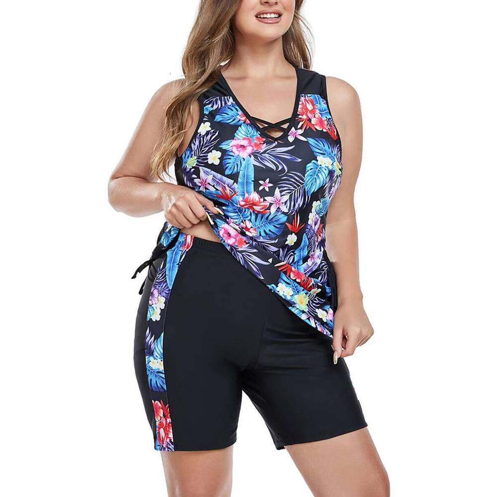 Print Large Plus Size Tankini 2025 Two Pieces Swimsuit Women High Waist Swimwear Female Bathing Swimming Swim Suit Beach Bathers