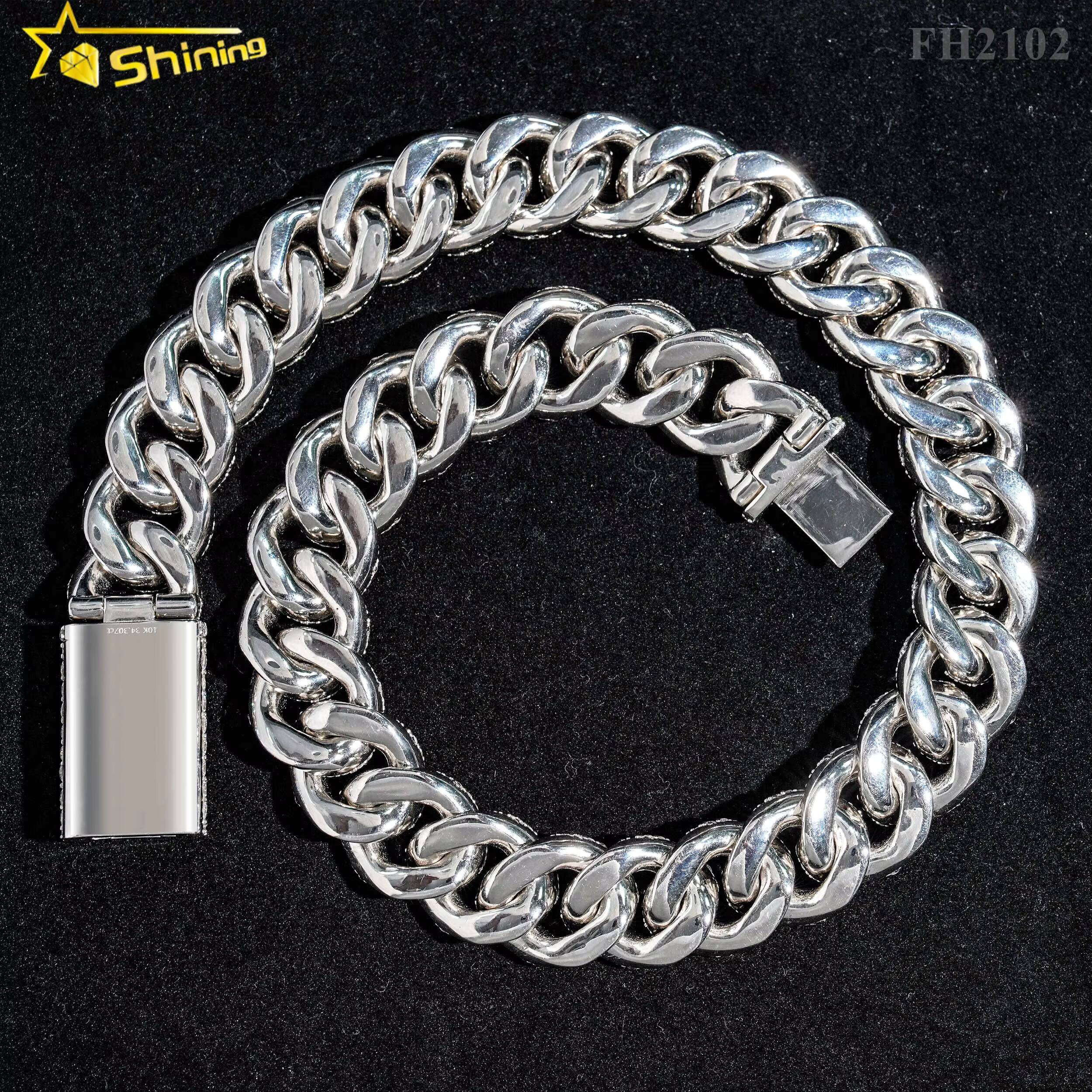 Hot Selling 925 Sterling Silver Hip Hop Necklace 16mm 20mm 23mm Miami Cuban Chain Iced Out Moissanite Diamond Cuban Link Chain