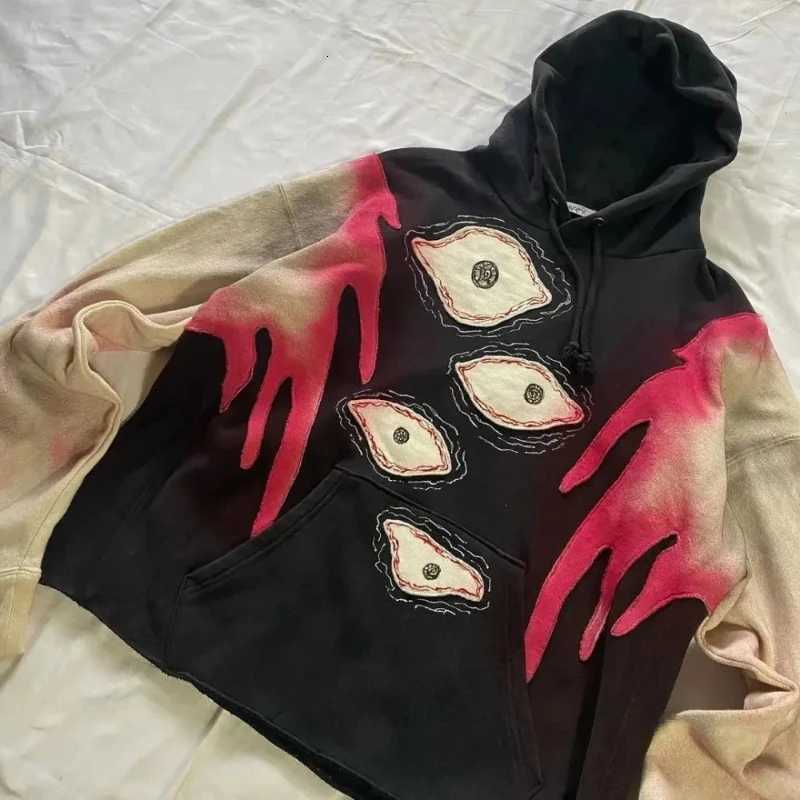 2024 Y2K Retro American Street New Dark Gothic Harajuku Eye Embroidered Loose Hoodie Hoodie X250718