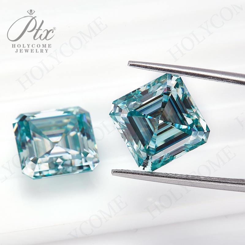 Wholesale Aqua Blue 6*6mm~12*12mm Original Color Asscher Cut Loose Moissanite Synthetic Diamond Mineral Gemstone Jewelry Making Materials