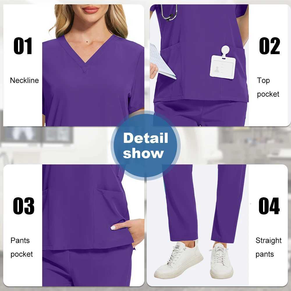 Medical Scrub Nurse Uniform Breathable V-neck Top Straight Pants Set Anti-Wrinkle Hospital Nursing Scrubs Suit Doctors Work Wear Z250718