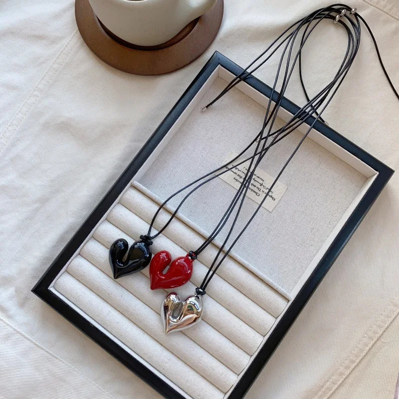 Heart Pendant Necklace Adjustable Pull-out Sweater Chain Accessory 250715