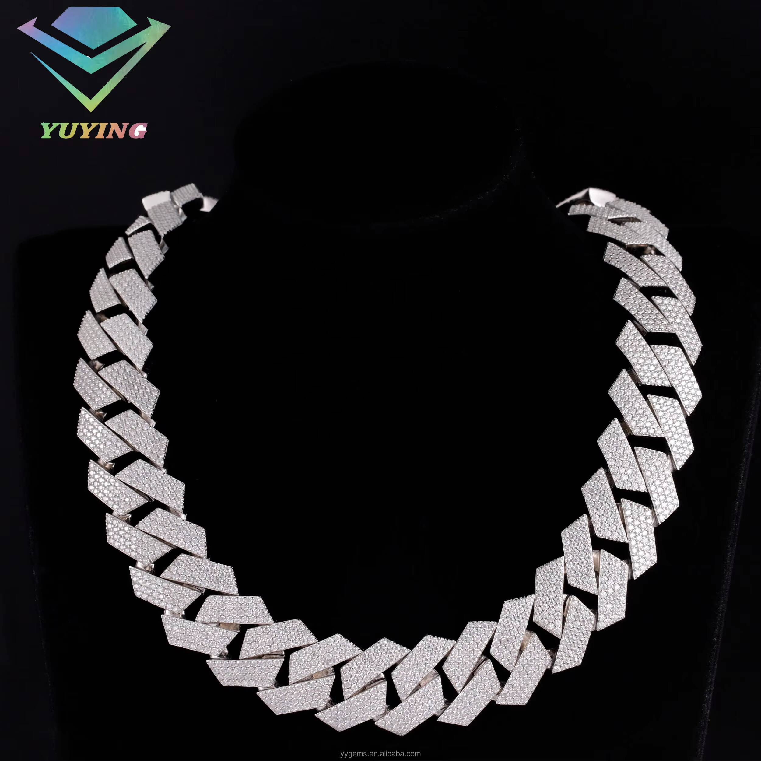 Luxury 20mm 24mm Heavy Moissanite Cuban Chain Fine Jewelry S925 Silver Chain Hip Hop Necklace VVS Moissanite Cuban Link Chain