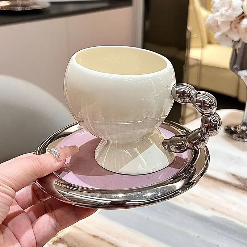 Luxury Irregular Shape Eramic Coffee Cup Saucer Set French Style Exquisite Afternoon Tea Tableware High-end Home High Temperature Mug 250718