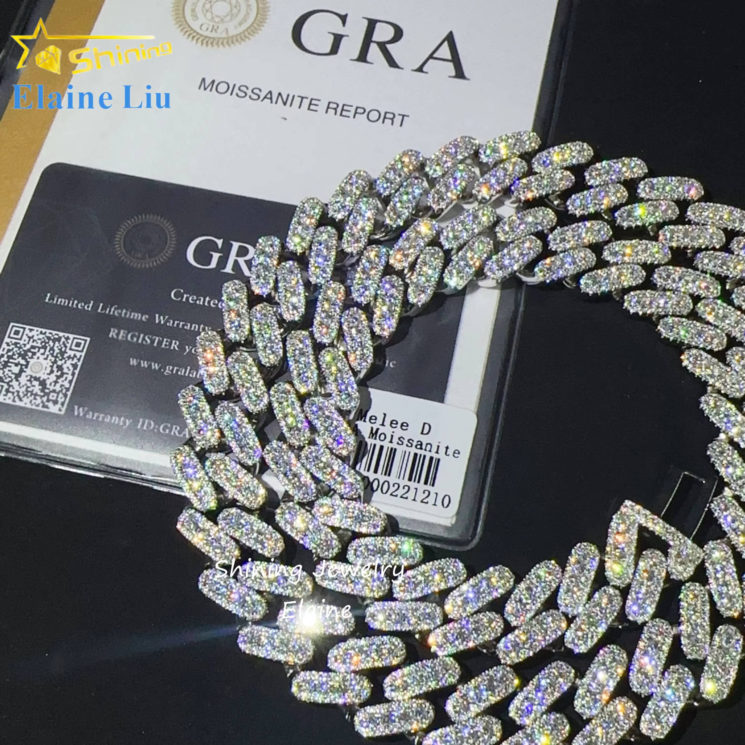 Pass Diamond Tester 925 Sterling Silver Cuban Link Moissanite Diamond Hip Hop Cuban Link Chain