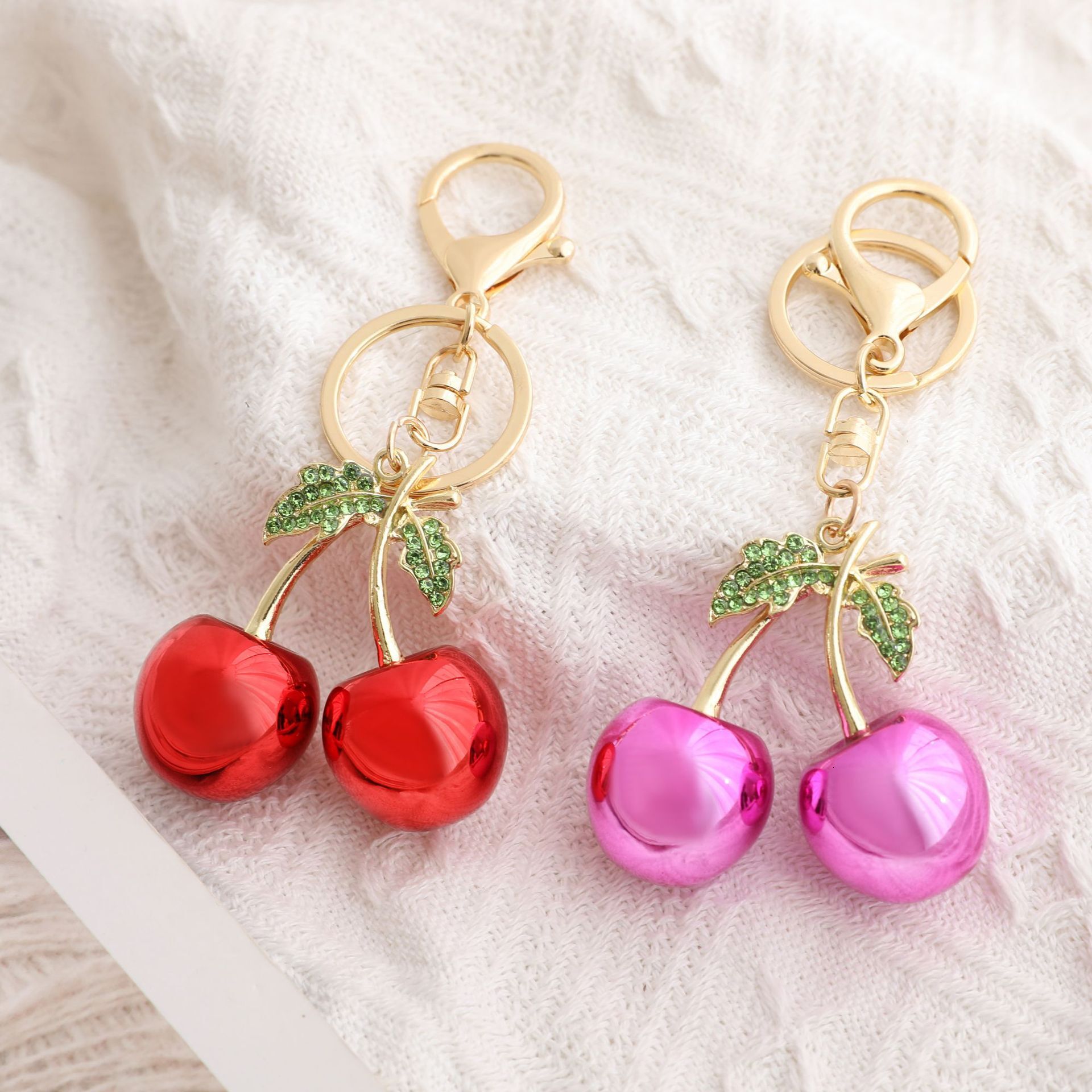 Free Shipping Resin Cherry Bag Charms Creative Fruit Metal Keychain Car Fruit Decoration