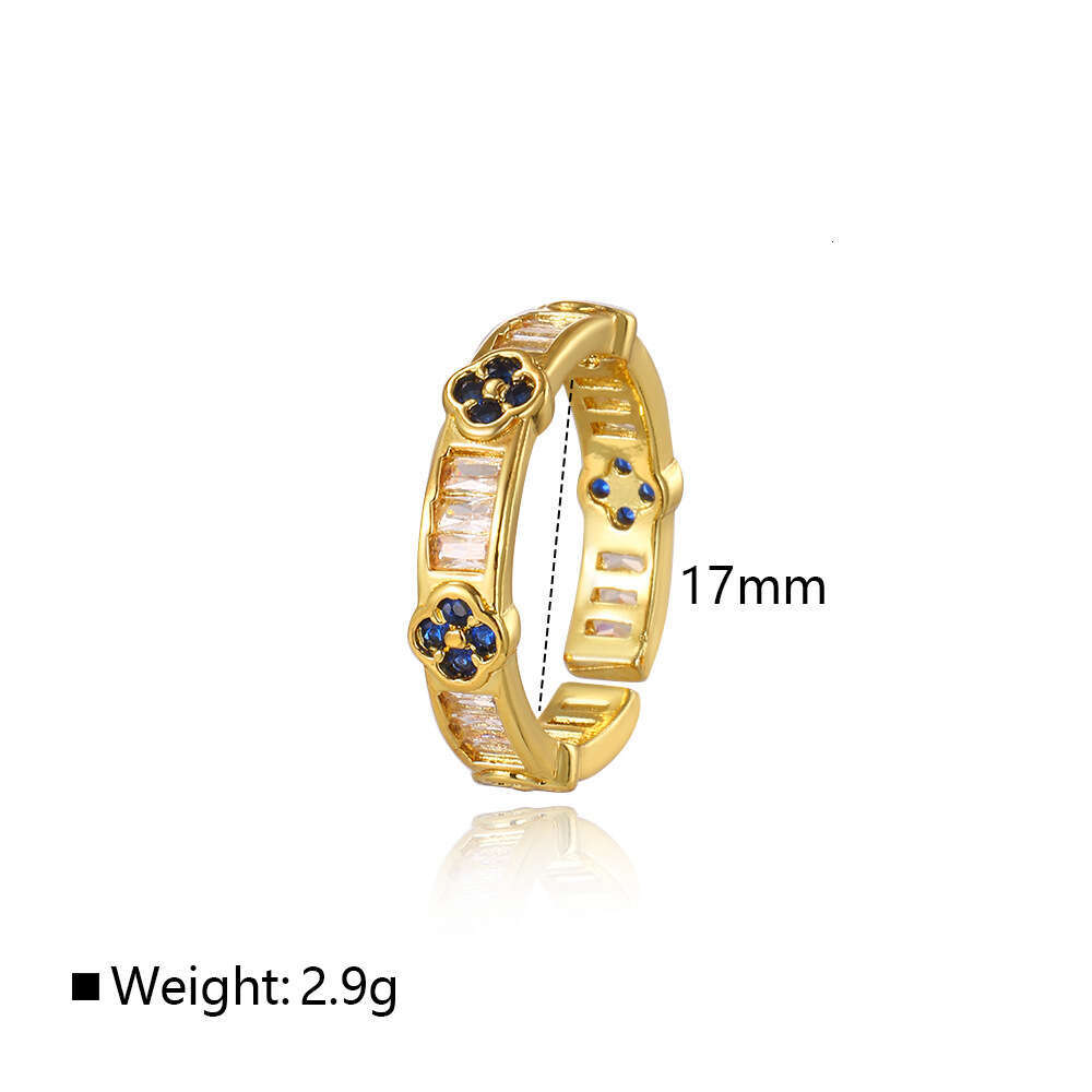 designer Elegant Light Colorful Zircon Four-Leaf Clover Open Fashion Trendy Flower Petal Women's Ring