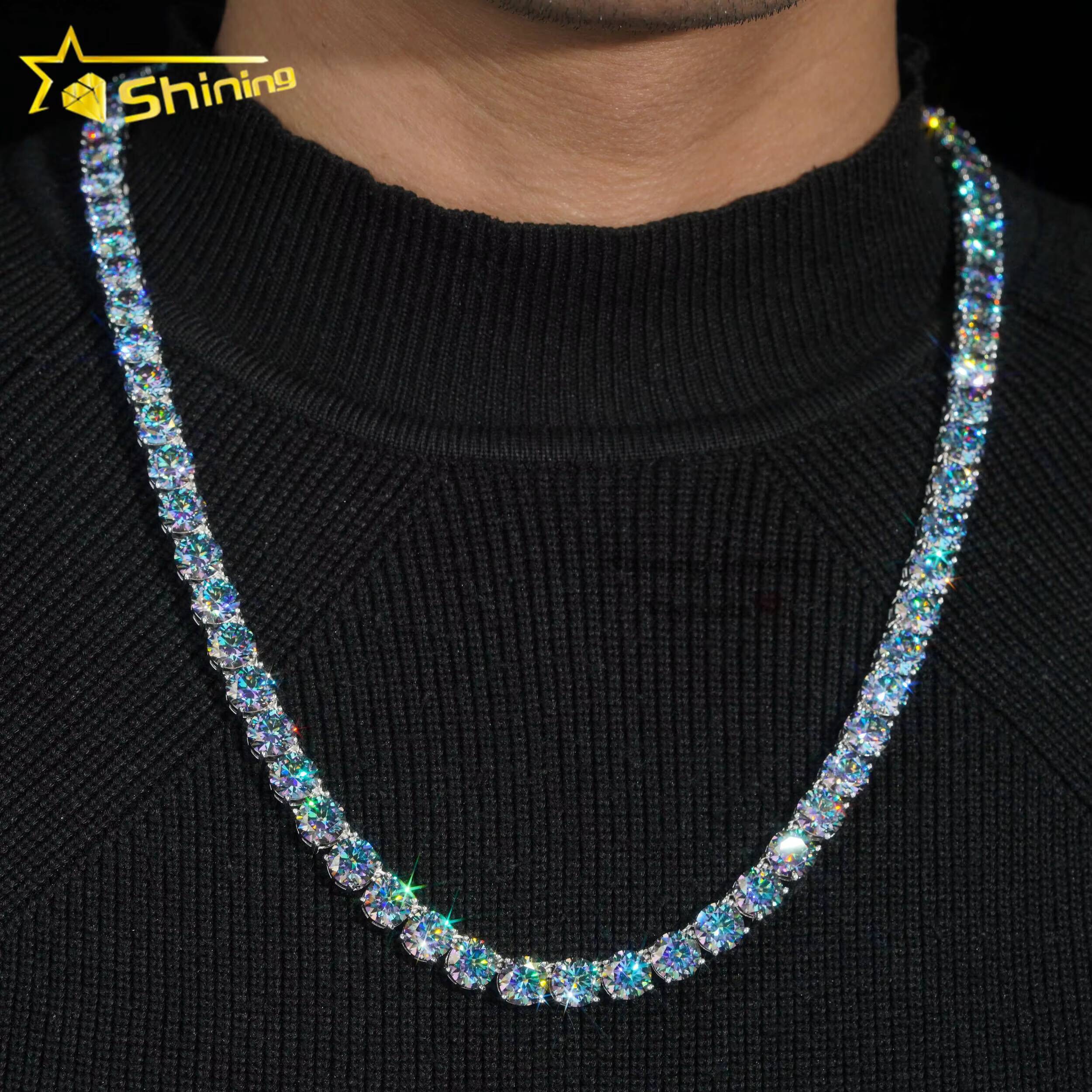 New Arrival 925 Sterling Silver Iced Out White Gold Pass Diamond Tester Rapper Jewelry 8MM Topaz Moissanite Tennis Chain
