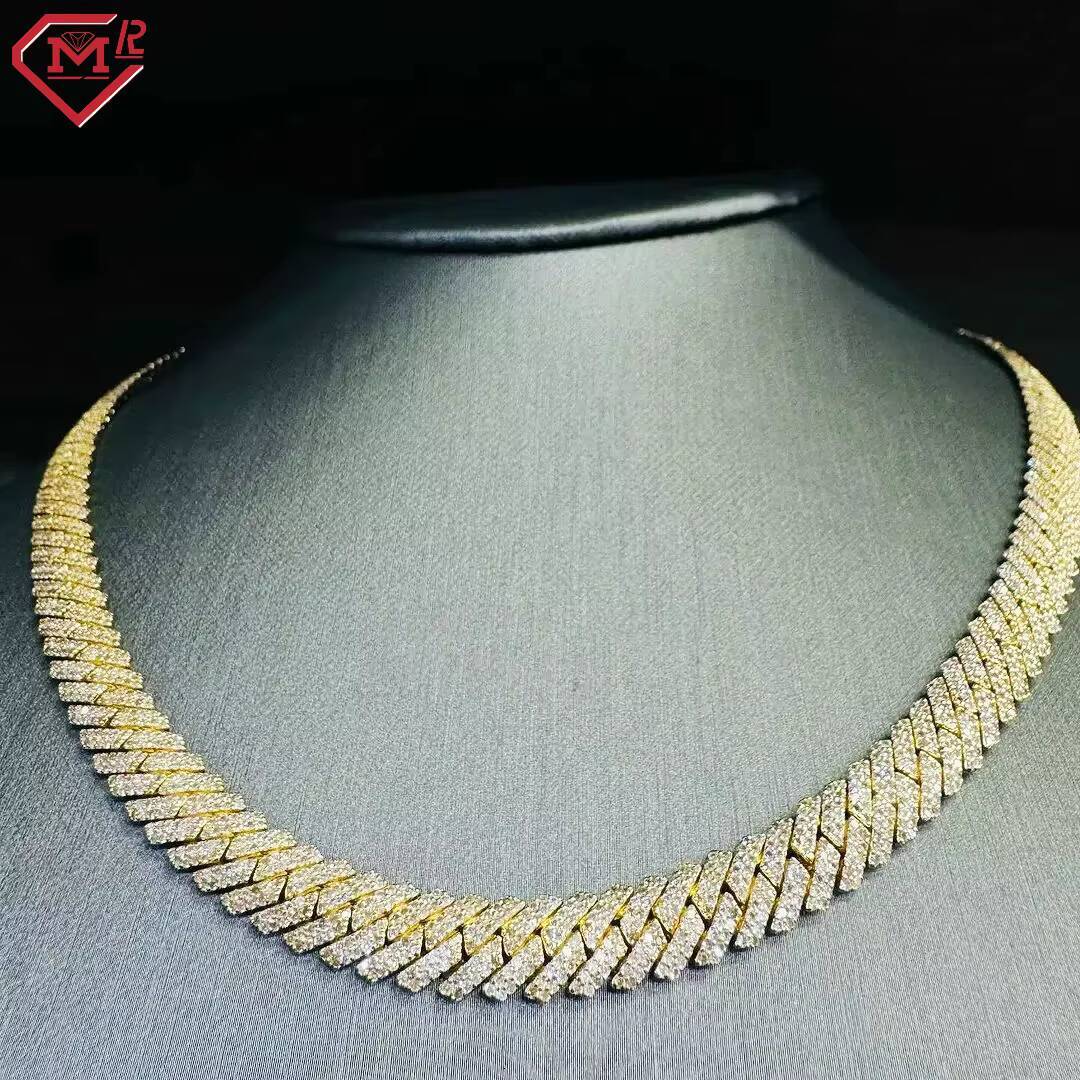 GRA Certificate Hiphop Cuban Chain 925 Silver 2 Rows Custom Straight Edge Moissanite Cuban Link Chain