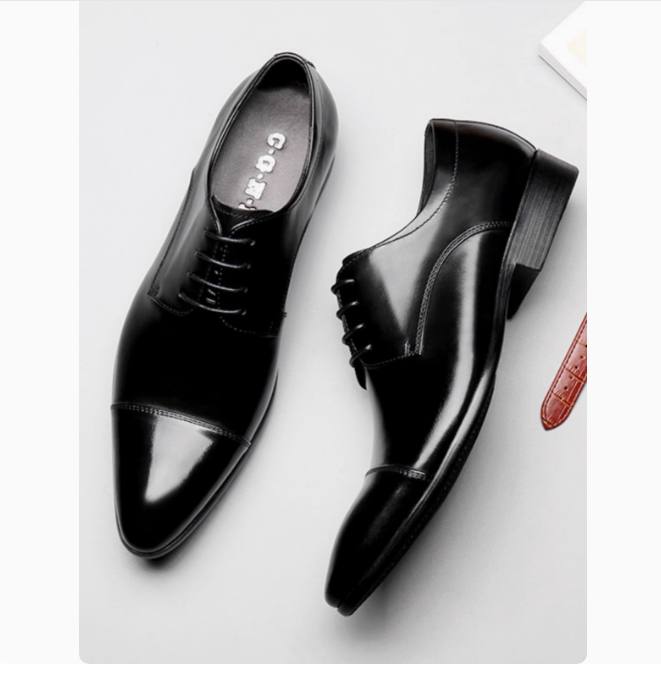 European version of men's shoes, three-joint leather shoes, men's pointed toe formal business leather shoes, genuine leather British trendy 