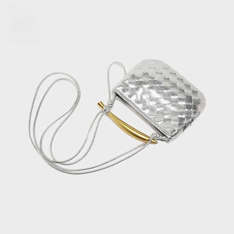 New Silver Sardine Hand Woven Bag High Quality Metal Handle Soft Leather Shoulder Crossbody Bags Women Handbags 250718