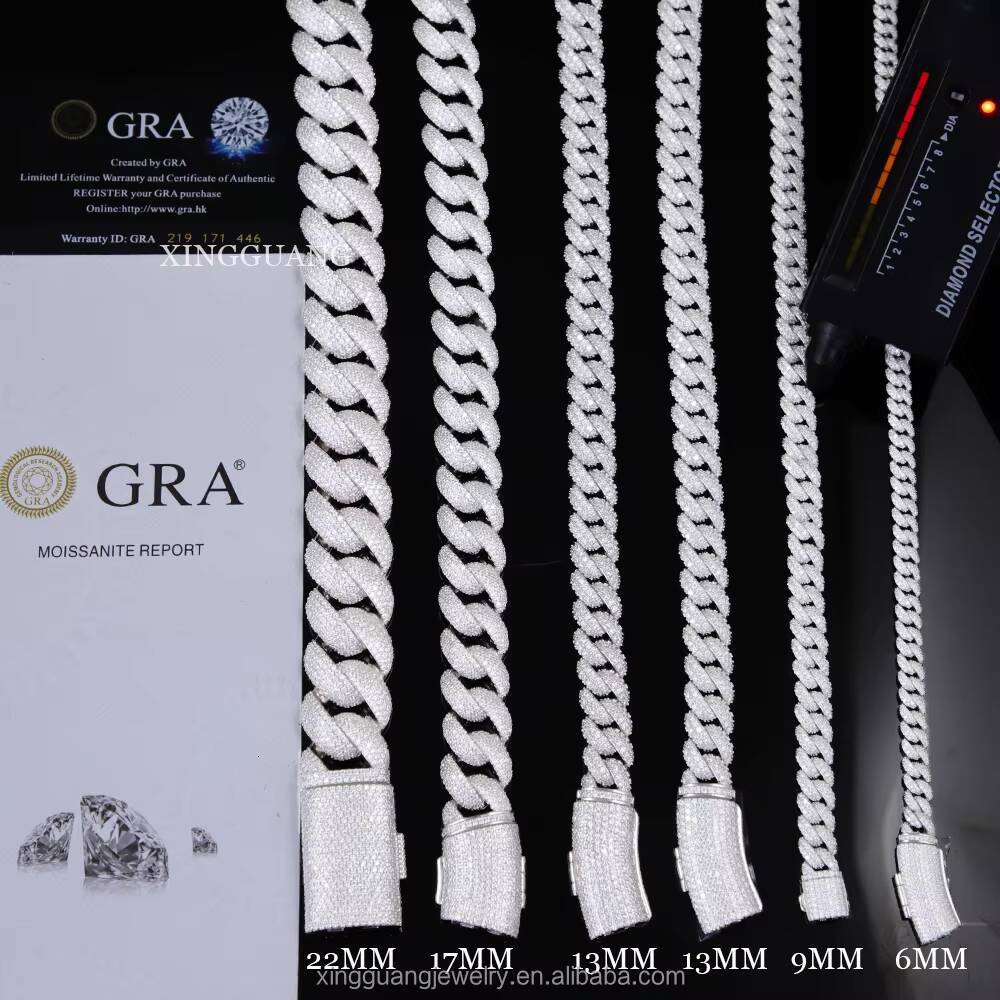 RTS 6mm 9mm 13mm Pass the Diamond Tester Moissanite Men Necklace Bling Cuban Link Chain for Mens Bracelets