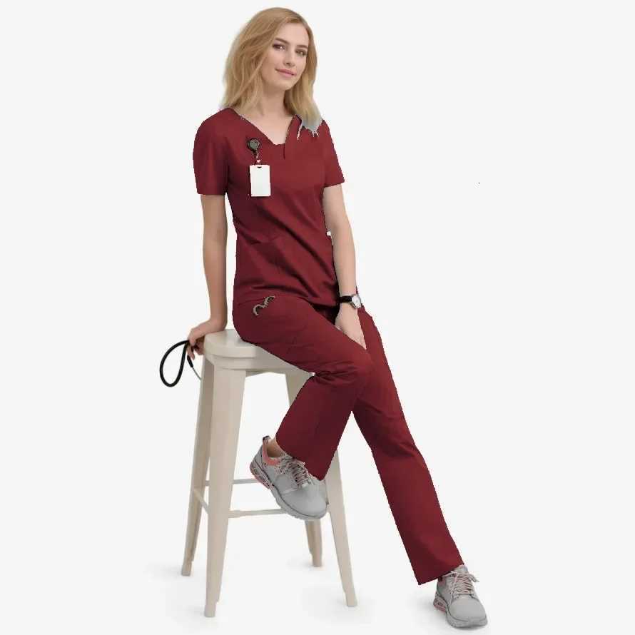 Operating Room Short-sleeved V-neck Nurse Suit Set Stretch Quick-drying Hand Wash Surgical Isolation Suit Doctors Uniform Z250718