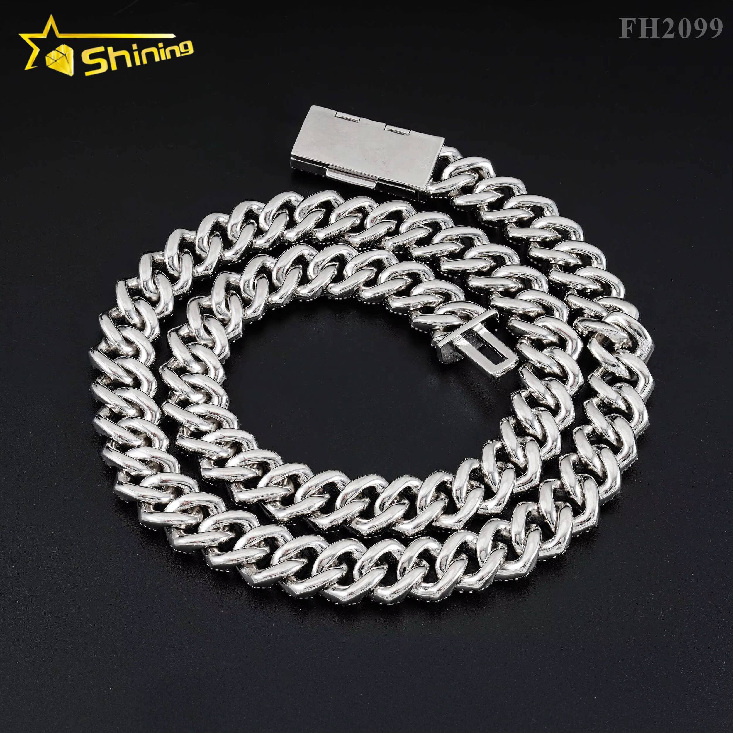 Iced Out Necklace 925 Sterling Silver 15MM Wide GRA Certificate Moissanite Hip Hop Jewelry Miami Cuban Link Chain